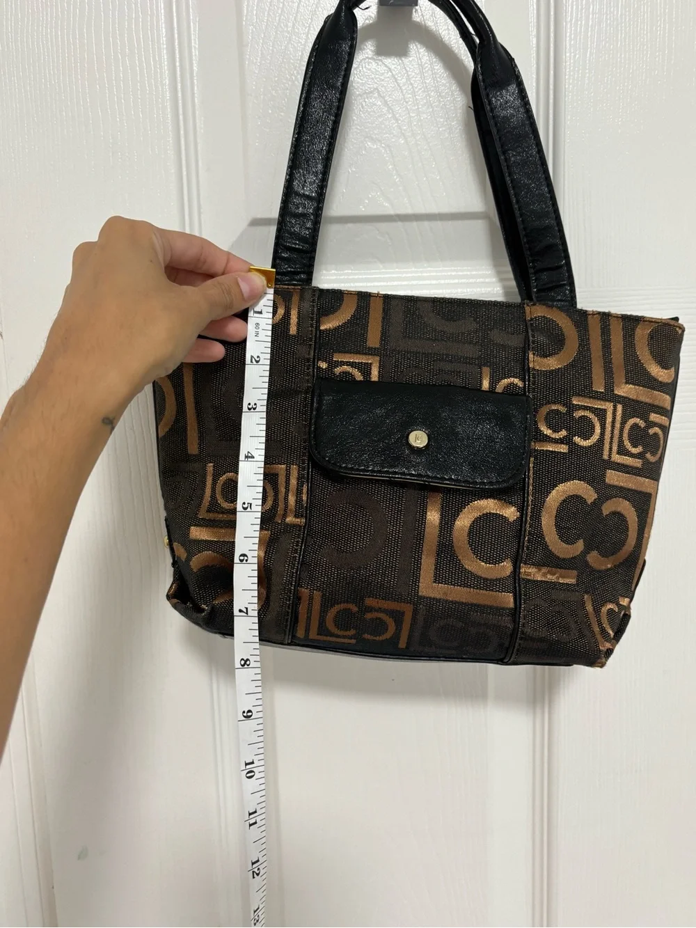 Vintage Liz Claiborne Brown Patterned Logo Shoulder Bag -